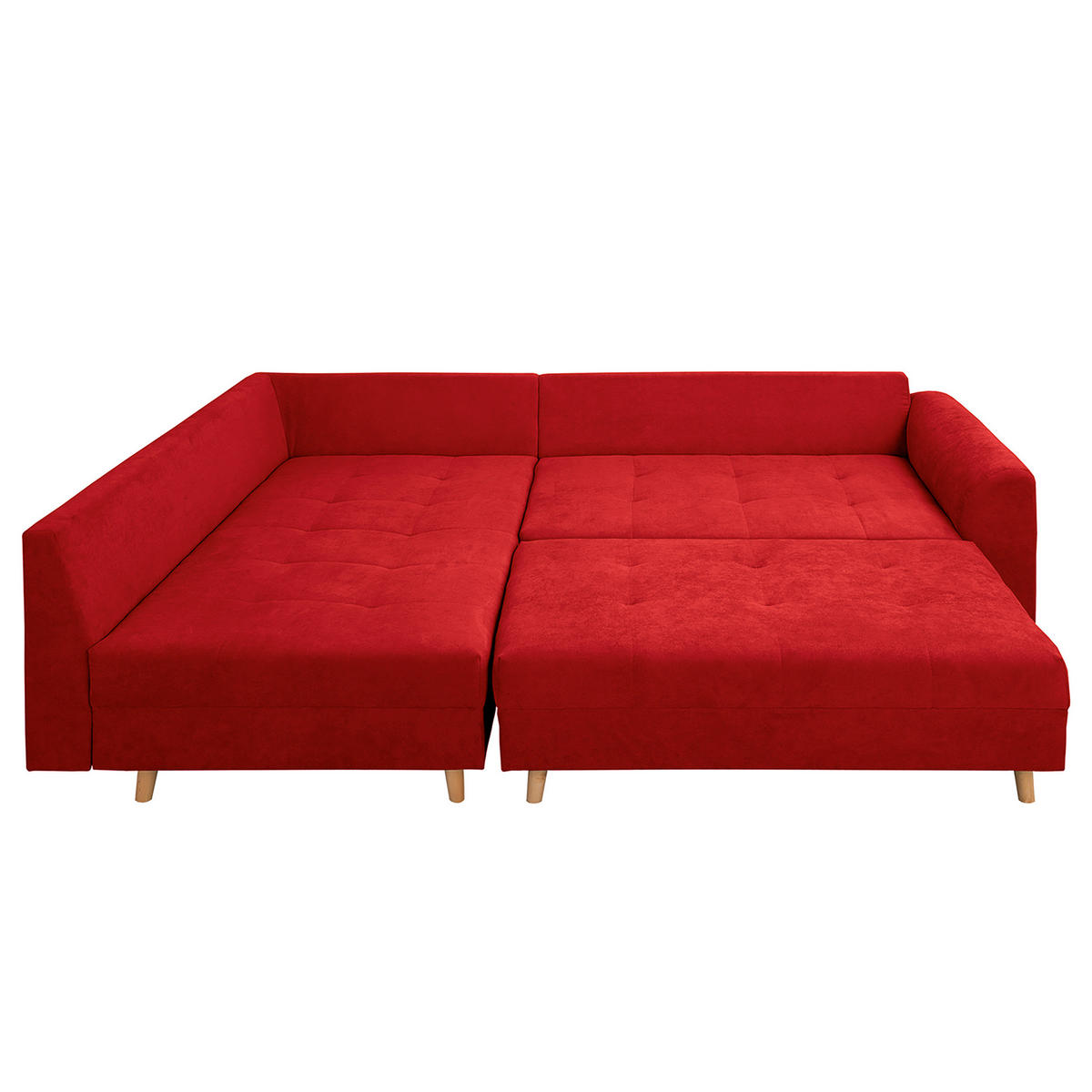 ECKSOFA inkl. Hocker Ariella Rot Mikrofaser Rückenkissen, Hocker  - Rot/Naturfarben, Design, Holz/Textil (161/231cm) - Livetastic