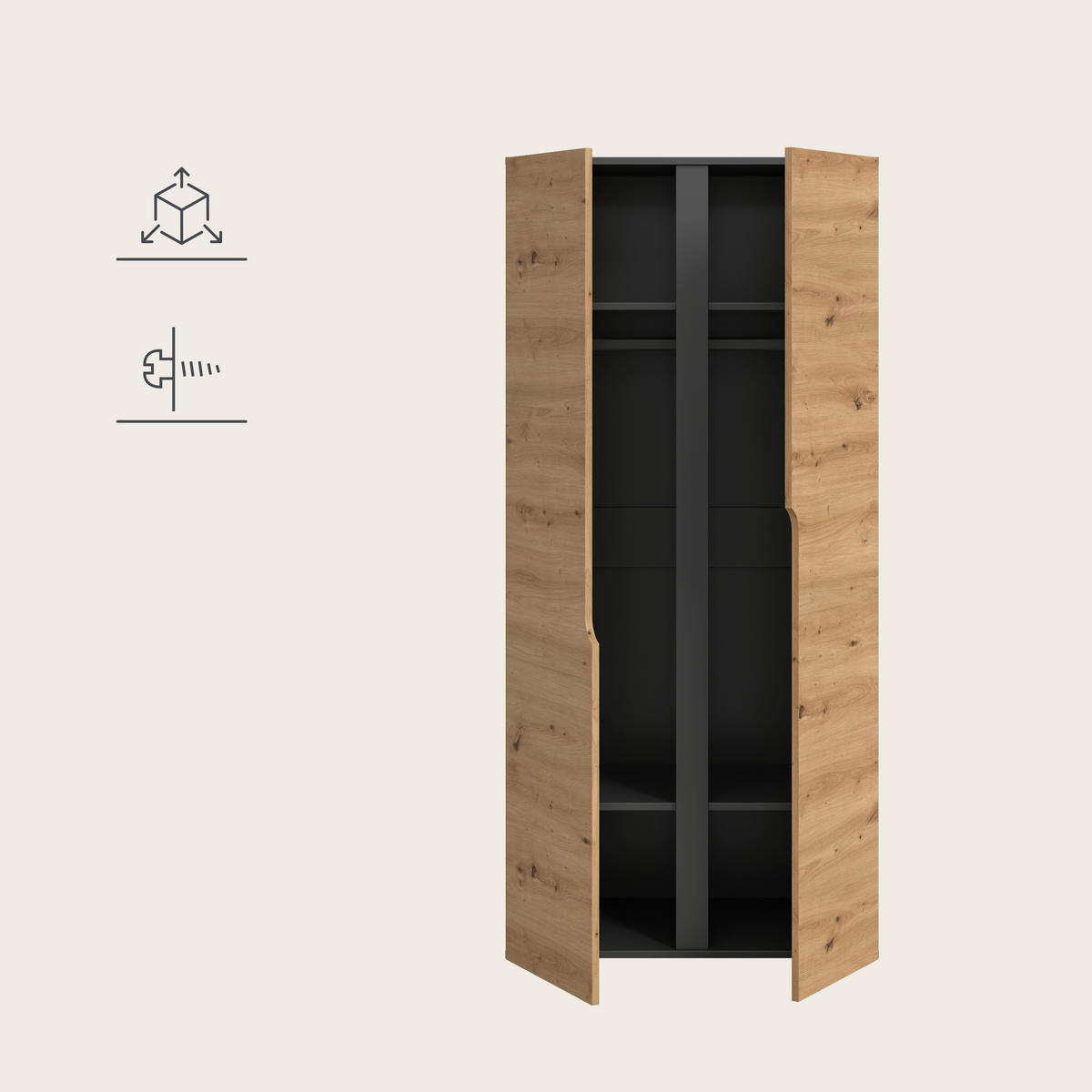DREHTÜRENSCHRANK 80/180/51 cm,  in Anthrazit, Eiche Artisan, 2-türig  - Anthrazit/Eiche Artisan, MODERN, Holzwerkstoff (80/180/51cm) - MID.YOU