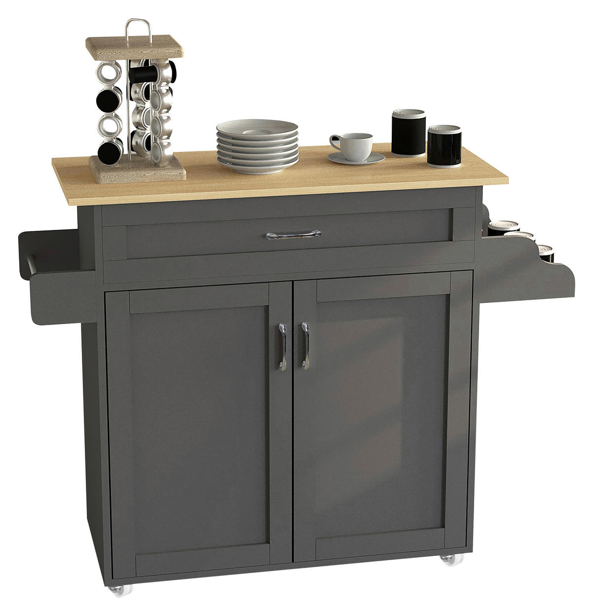 SERVIERWAGEN in Anthrazit, Honigeiche  - Honigeiche/Anthrazit, Basics, Holzwerkstoff/Kunststoff (114/89/39cm) - MID.YOU