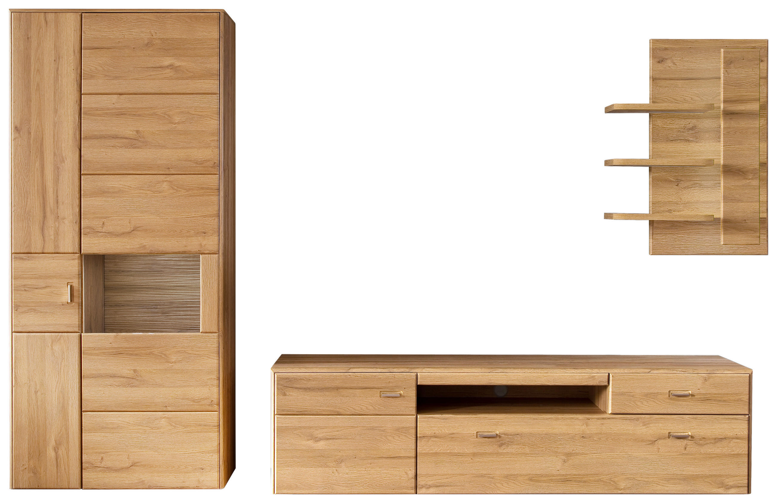 WOHNWAND  Eichefarben 330/206/52 cm  - Eichefarben/Silberfarben, Konventionell, Glas/Holzwerkstoff (330/206/52cm) - Cantus