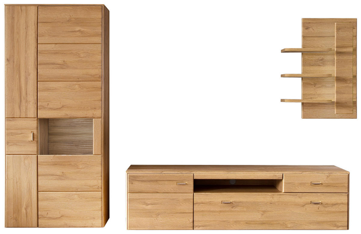 WOHNWAND  Eichefarben 330/206/52 cm  - Eichefarben/Silberfarben, Konventionell, Glas/Holzwerkstoff (330/206/52cm) - Cantus