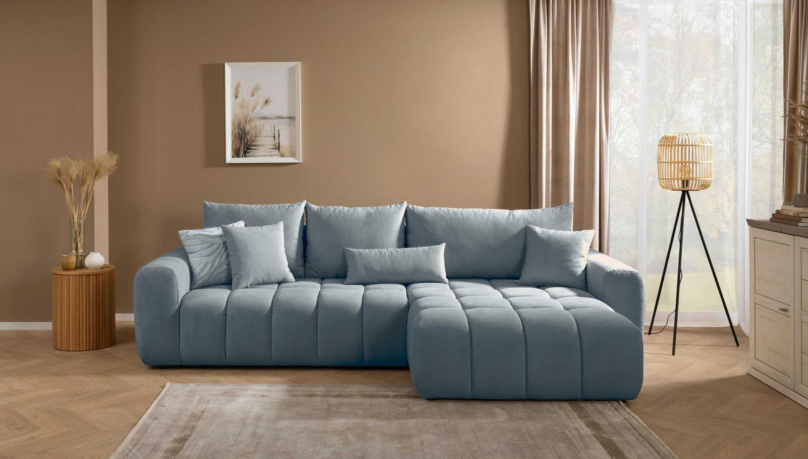 ECKSOFA in Velours Blau  - Blau/Schwarz, Konventionell, Kunststoff/Textil (298/168cm) - Carryhome
