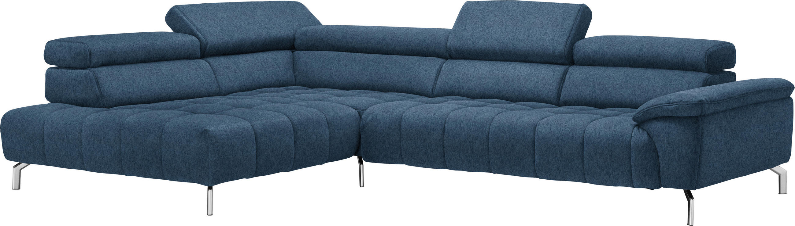 ECKSOFA Blau Chenille  - Chromfarben/Blau, Design, Textil/Metall (222/323cm) - Beldomo Style
