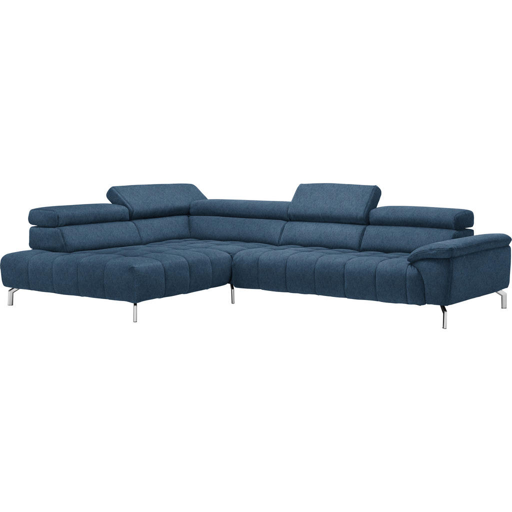 Thumbnail - Beldomo Style Ecksofa, Blau, Textil, Uni, 4-5-Sitzer, Ottomane links, nicht einzeln stellbar, L-Form, 323x222 cm, Golden...
