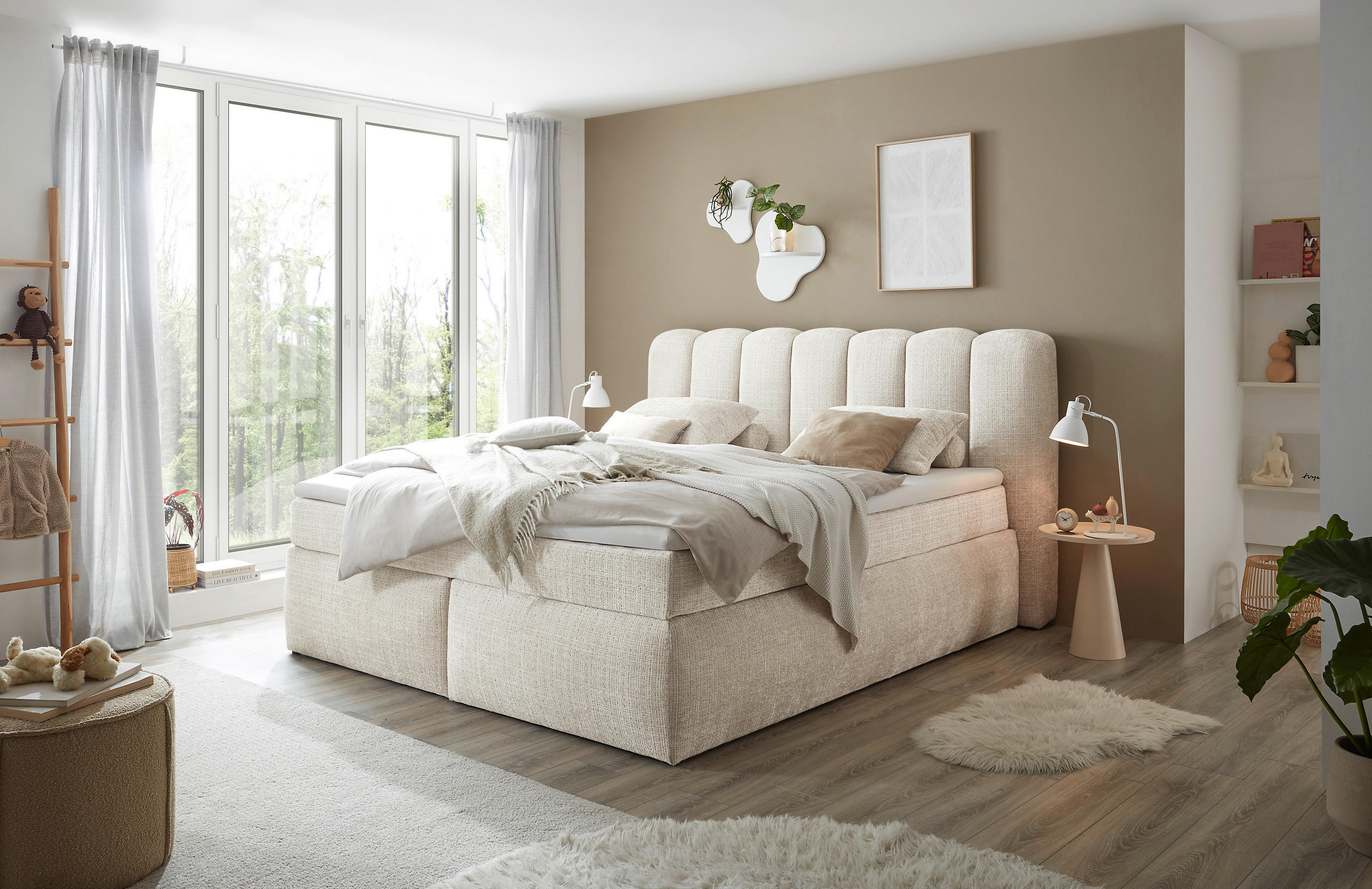 BOXSPRINGBETT 200/220 cm  in Creme  - Creme/Schwarz, LIFESTYLE, Holzwerkstoff/Kunststoff (200/220cm) - Boxxx