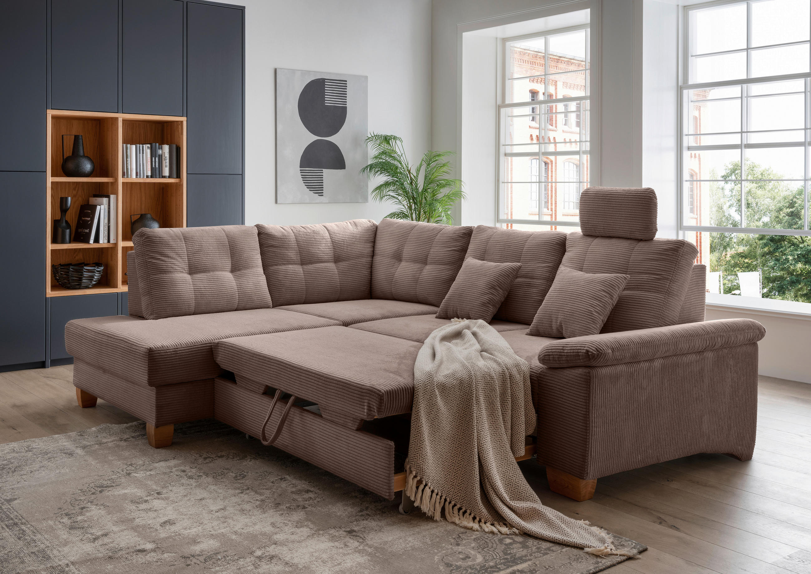 ECKSOFA in Cord Graubraun  - Graubraun/Naturfarben, Modern, Holz/Textil (206/274cm) - Livetastic