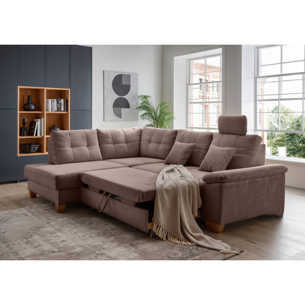 Thumbnail - Livetastic Ecksofa, Graubraun, Textil, Buche, 4-Sitzer, Füllung: Schaumstoff, Ottomane links, L-Form, 274x206 cm, Liegef...