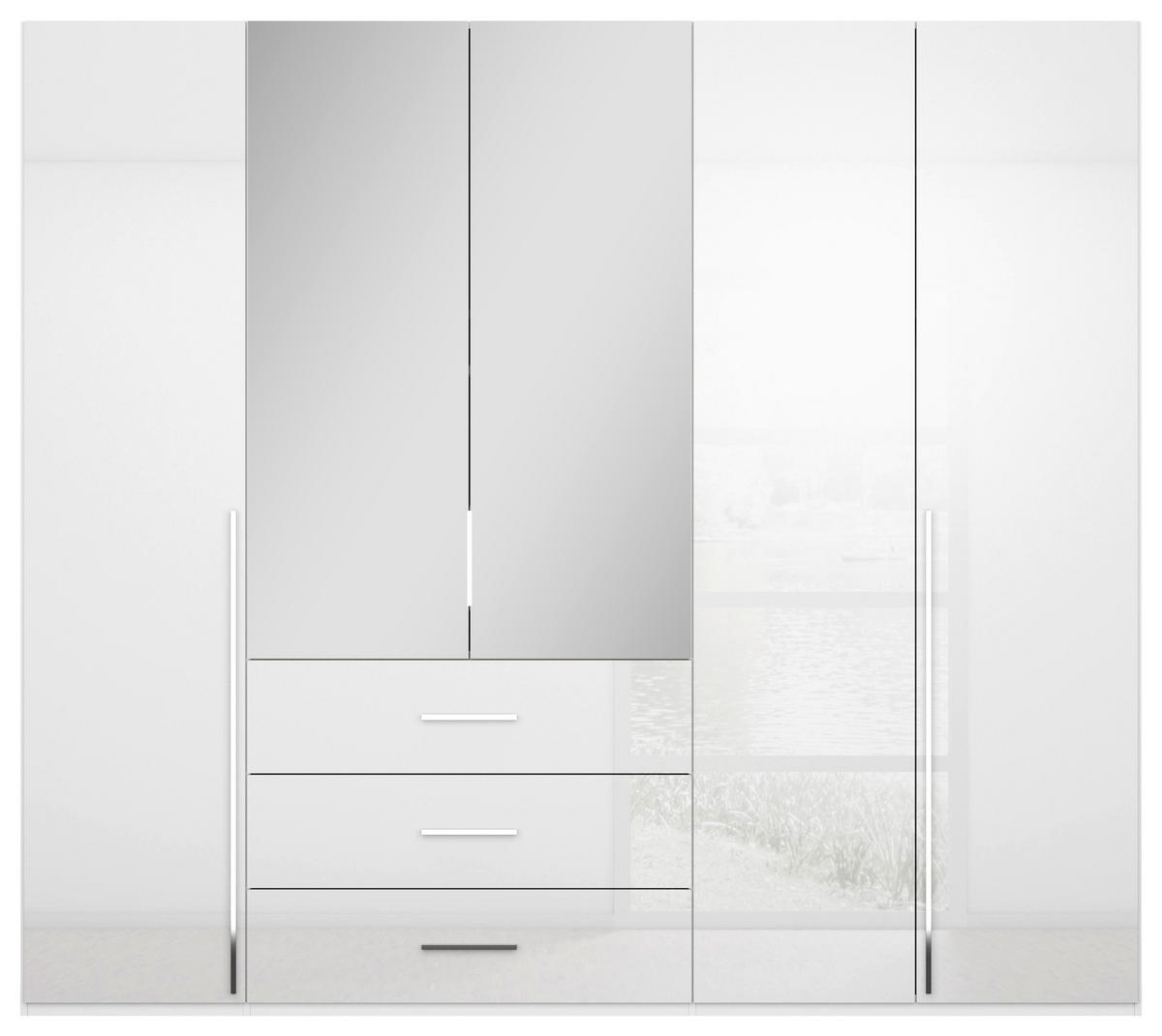 DREHTÜRENSCHRANK in Weiss, Weiss Hochglanz  - Weiss Hochglanz/Chromfarben, Design, Glas/Holzwerkstoff (251/223/60cm) - home24