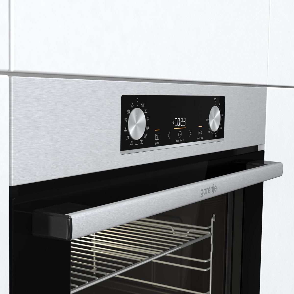 BACKOFENSET 738882  - Edelstahlfarben/Schwarz, Basics, Glas/Metall (59,5/59,5/56,4cm) - Gorenje