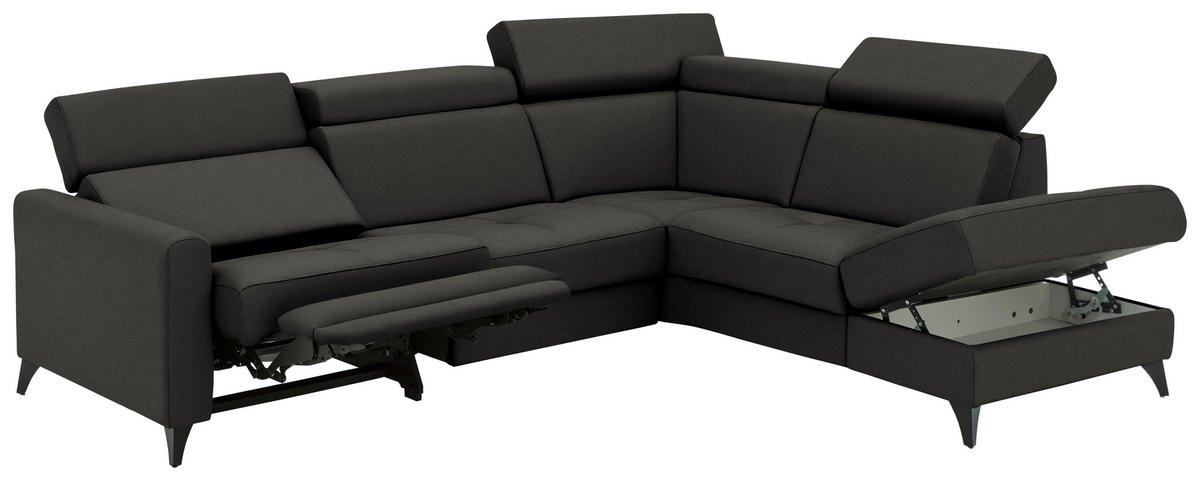 ECKSOFA Flachgewebe Schwarz  - Schwarz, Konventionell, Textil/Metall (276/214cm) - Beldomo System