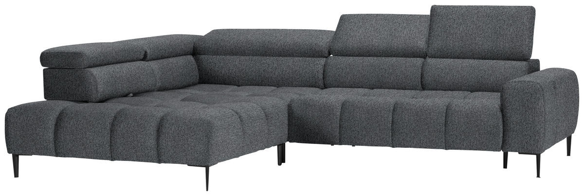 ECKSOFA in Webstoff Dunkelgrau  216/300 cm  - Dunkelgrau/Schwarz, Design, Textil/Metall (216/300cm) - Welnova
