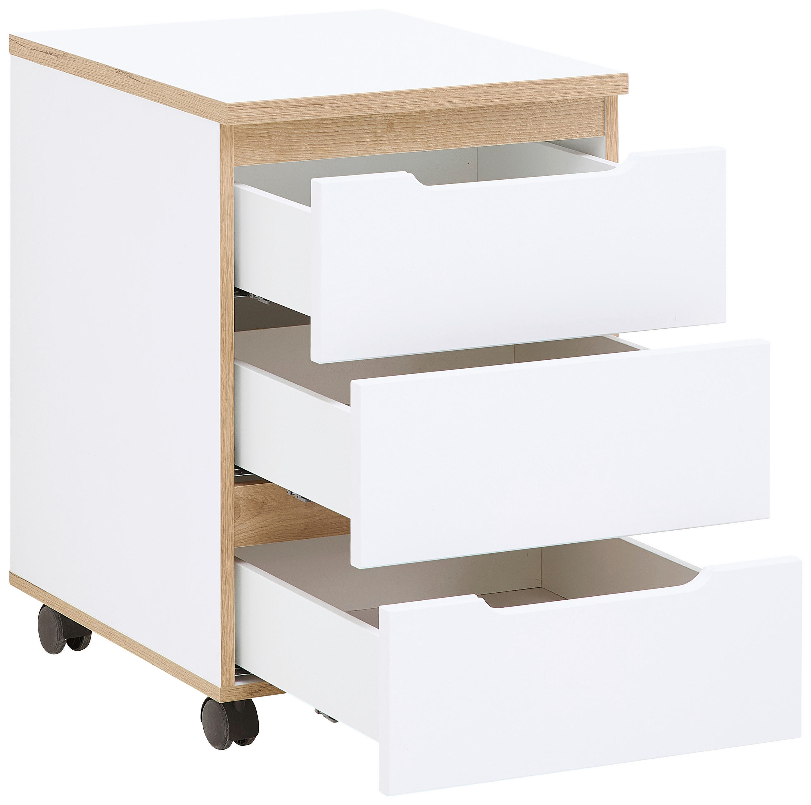 Thumbnail - Mid.you Rollcontainer, Weiß, Eiche Artisan, Holzwerkstoff, 3 Schubladen, 45x66x55 cm, Arbeitszimmer, Container, Rollcont...