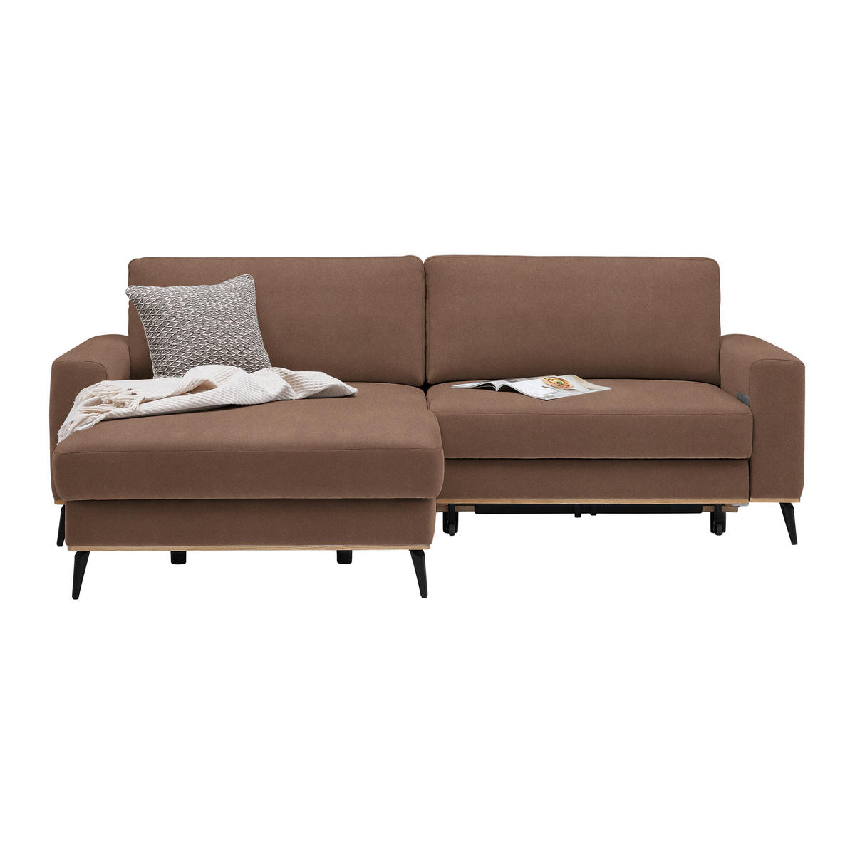 ECKSOFA Lederlook, Mikrofaser Braun  - Schwarz/Braun, Konventionell, Holz/Textil (167/87/234cm) - MID.YOU