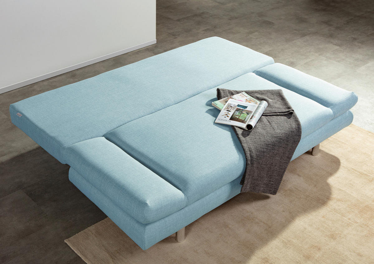 SCHLAFSOFA  mit Stoffauswahl, Rücken echt Flachgewebe Hellblau  - Chromfarben/Schwarz, Design, Kunststoff/Textil (194/73/91cm) - Xora