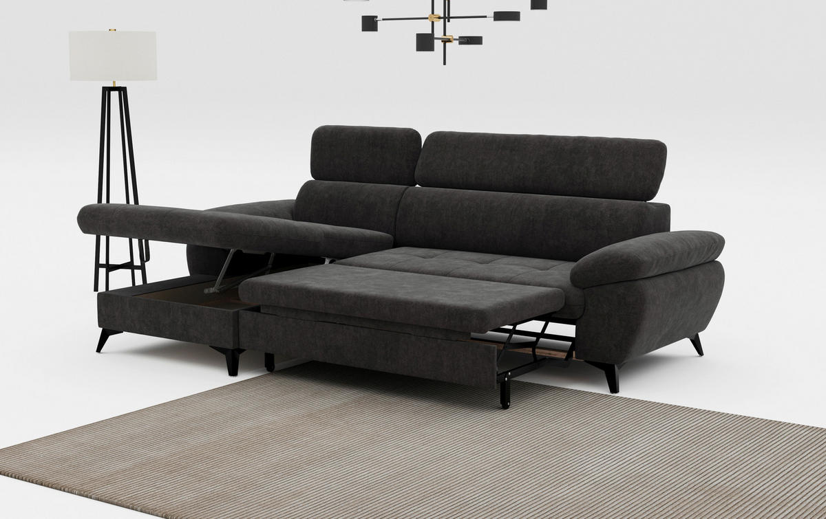 ECKSOFA in Dunkelgrau  - Schlammfarben/Dunkelgrau, Textil/Metall (166/261cm) - MID.YOU