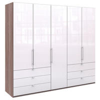 FALTTÜRENSCHRANK 250/216/58 cm 3-türig Weiß, Trüffeleichefarben  - Chromfarben/Trüffeleichefarben, KONVENTIONELL, Glas/Holzwerkstoff (250/216/58cm) - Venda