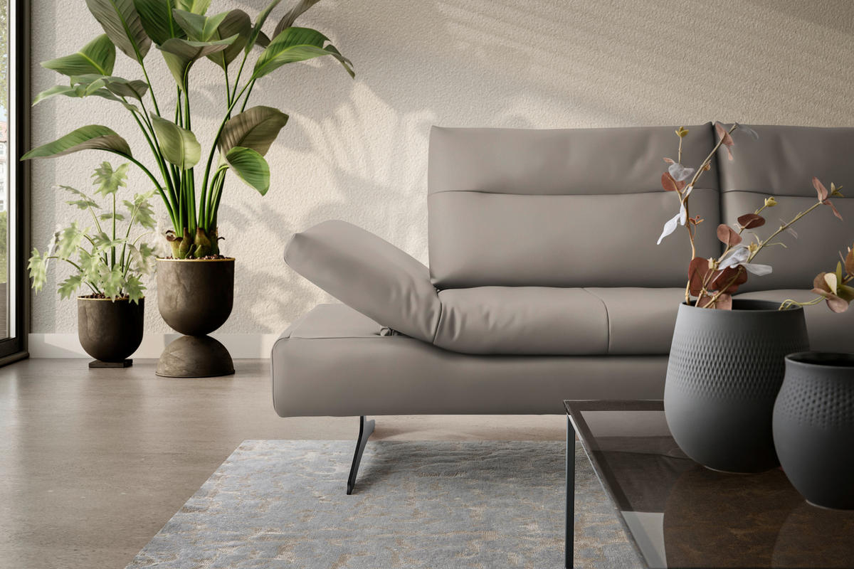 ECKSOFA in Echtleder Taupe  342/158 cm  - Taupe/Schwarz, MODERN, Leder/Metall (342/158cm) - Chilliano