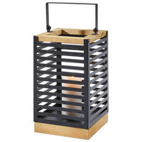 LATERNE - Schwarz/Braun, Basics, Holz/Metall (14/26/14cm) - Ambia Home