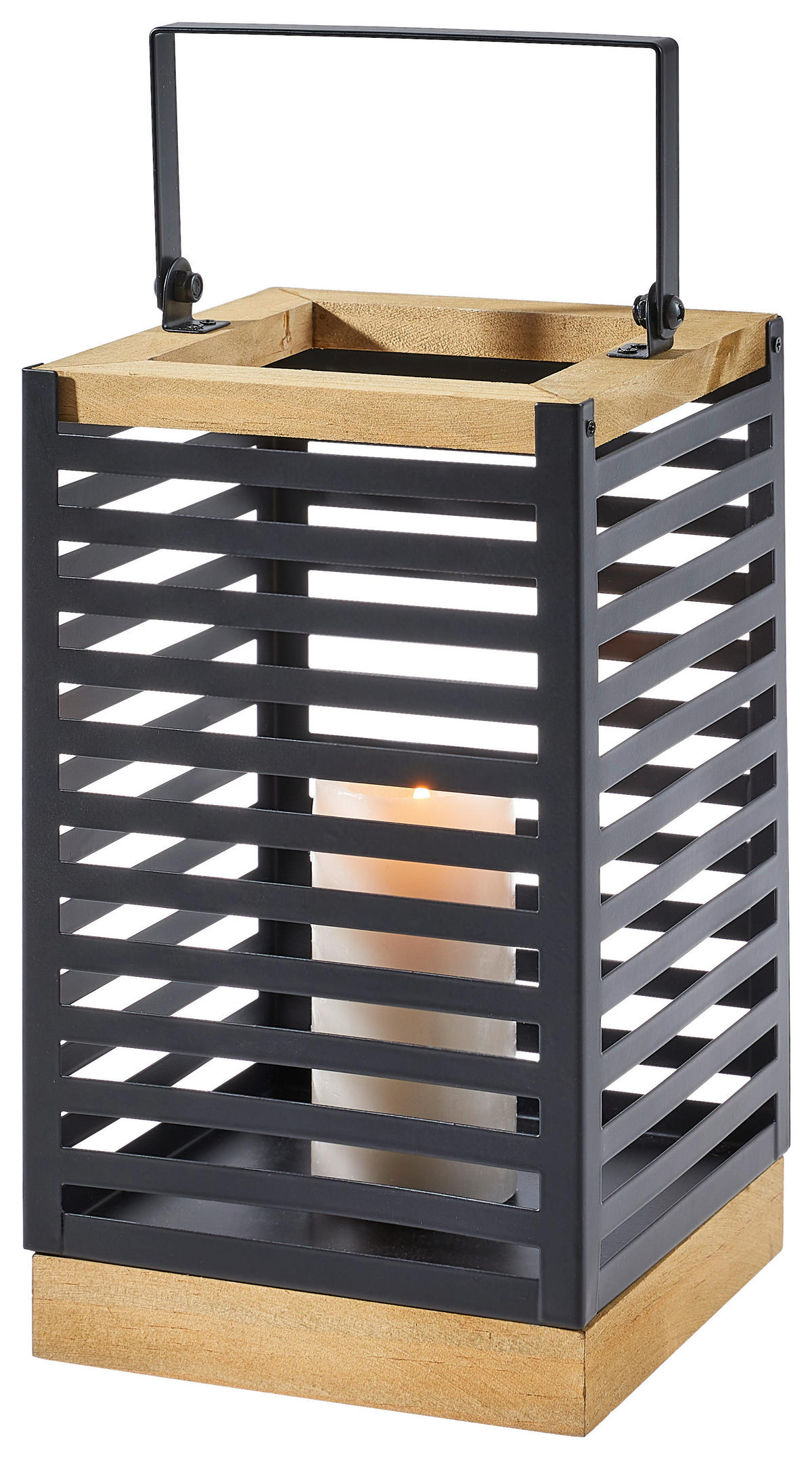 LATERNE - Schwarz/Braun, Basics, Holz/Metall (14/26/14cm) - Ambia Home