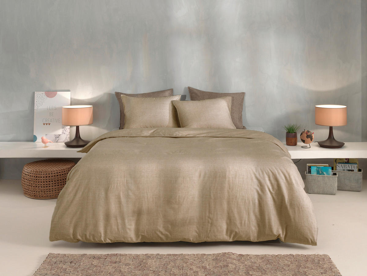 BETTWÄSCHE 2-teilig Lino Renforcé 135/200 cm  - Hellbraun, Basics, Textil (135/200cm)