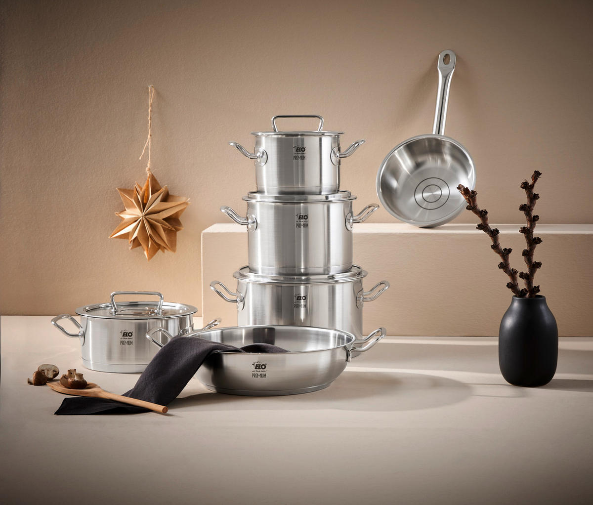 KOCHTOPFSET ELO Gourmet Plus 6-teilig  - Edelstahlfarben/Transparent, Design, Glas/Metall - ELO