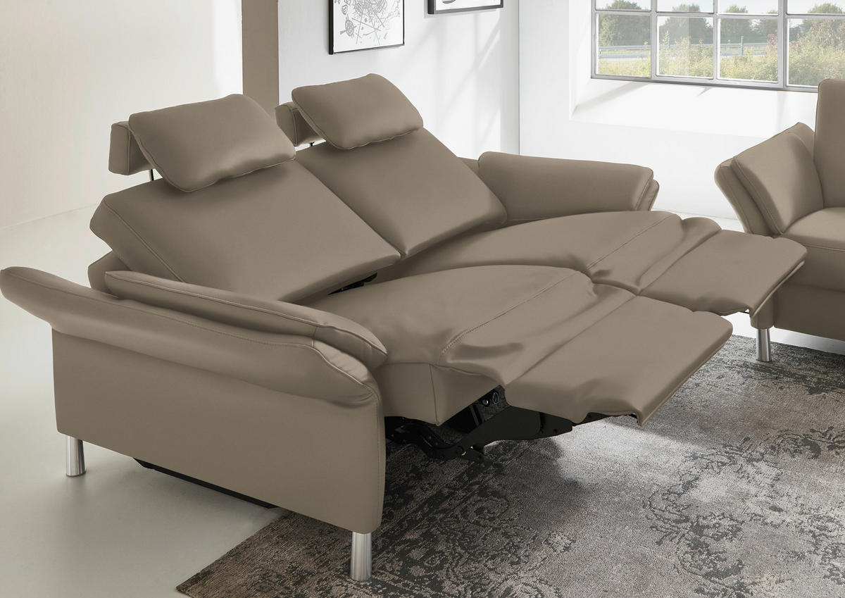 3-SITZER-SOFA in Leder Greige  - Greige/Alufarben, Design, Leder/Metall (190/82/99cm) - Dieter Knoll