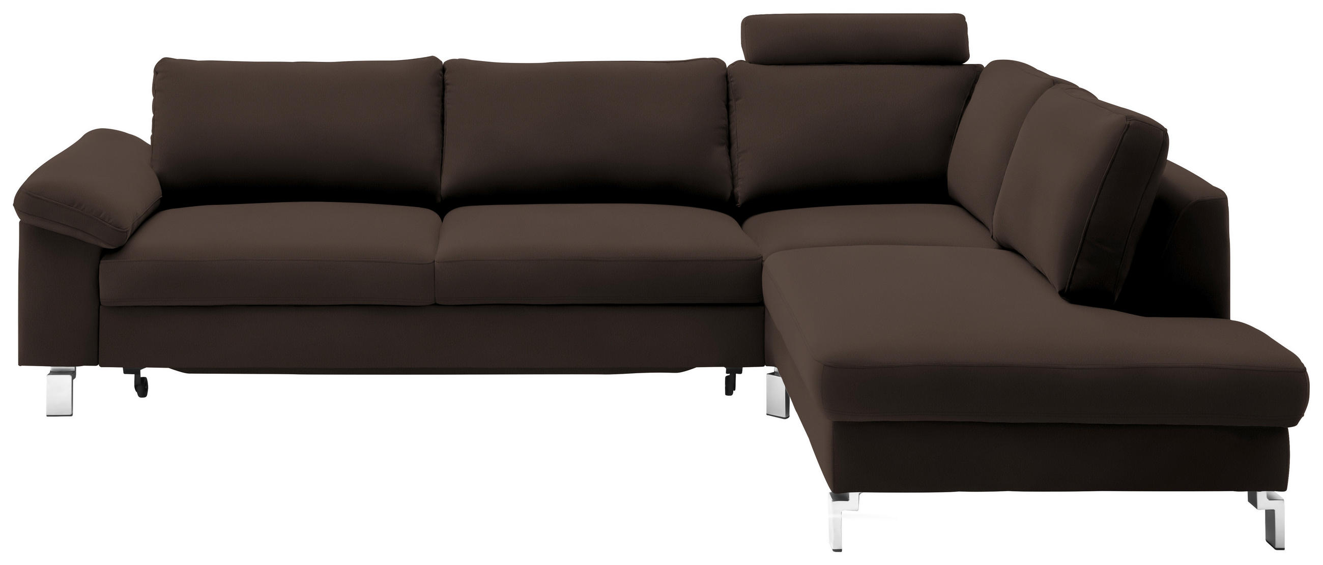 ECKSOFA in Echtleder Dunkelbraun  - Chromfarben/Dunkelbraun, Design, Leder/Metall (281/200cm) - Pure Home Lifestyle