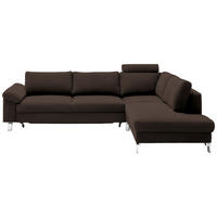 ECKSOFA in Echtleder Dunkelbraun  - Chromfarben/Dunkelbraun, Design, Leder/Metall (281/200cm) - Pure Home Lifestyle