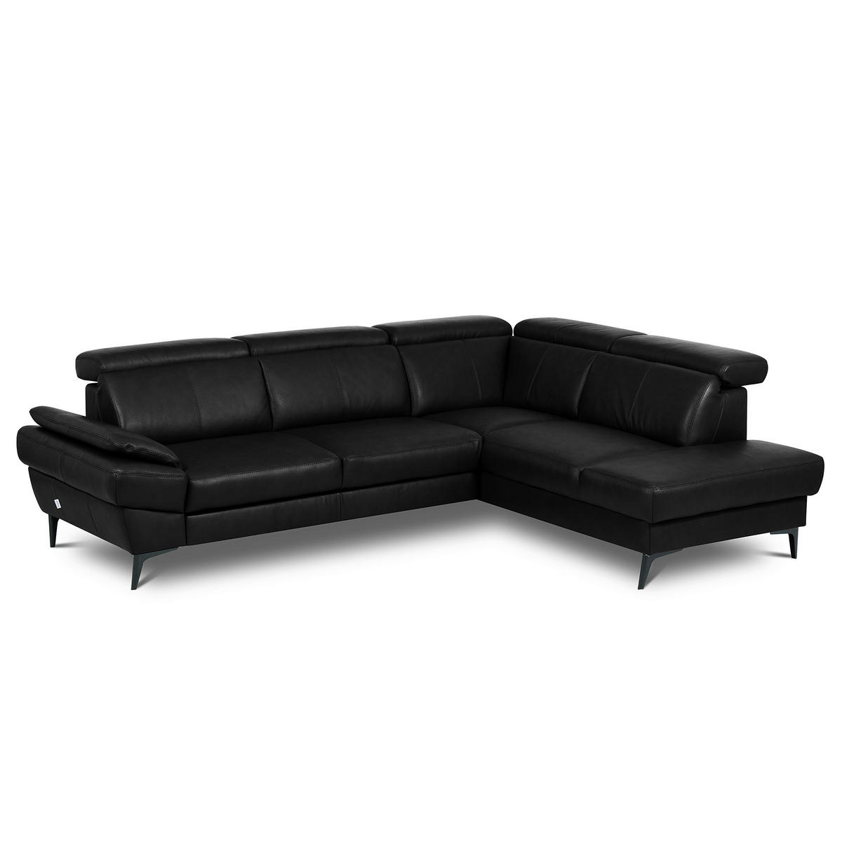ECKSOFA Schwarz Echtleder Lederlook Bettkasten, Schlaffunktion, Rücken echt, Armteilverstellung, Kopfteilverstellung  - Schwarz, Design, Leder/Textil (264/211cm) - Livetastic