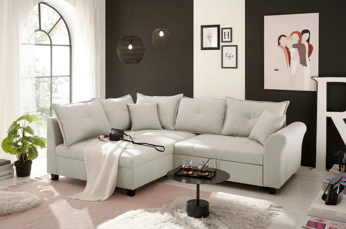 ECKSOFA in Webstoff Beige  - Beige/Schwarz, Modern, Kunststoff/Textil (175/252cm) - Livetastic