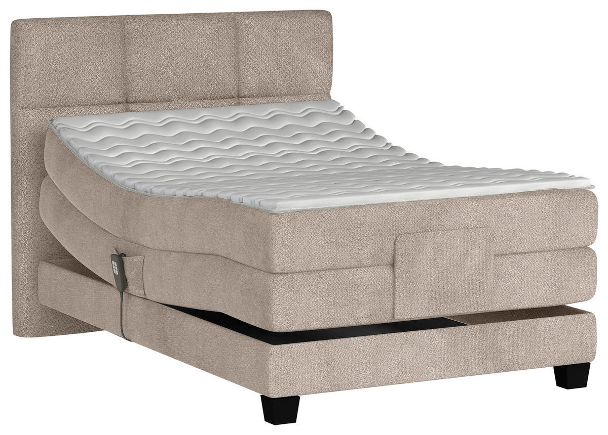BOXSPRINGBETT 120/200 cm,  in Beige, Matratze, Topper, motorische Verstellbarkeit, Fernbedienung, H3 = fest  - Beige/Schwarz, KONVENTIONELL, Holz/Kunststoff (120/200cm) - Chameo