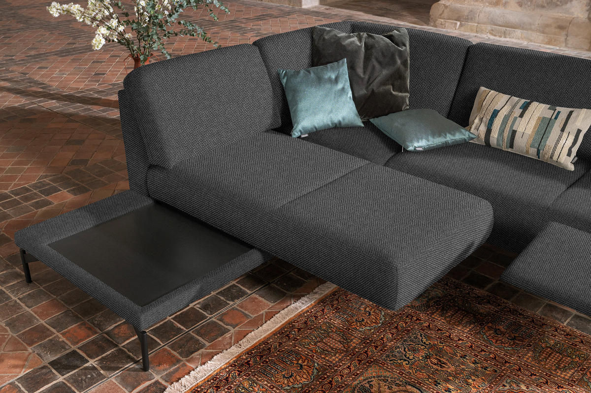 ECKSOFA in Flachgewebe Grau  - Anthrazit/Grau, Design, Textil/Metall (230/254cm) - Johann Jakob