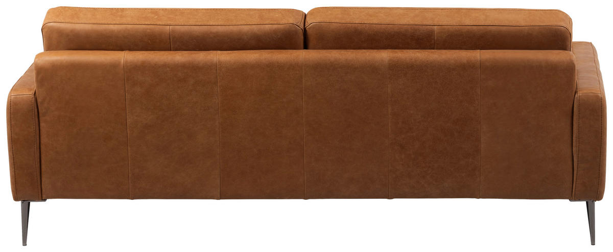 3,5-SITZER SPRING Echtleder Cognac  - Cognac/Schwarzchrom, Design, Leder/Metall (207/85/92cm) - Livetastic