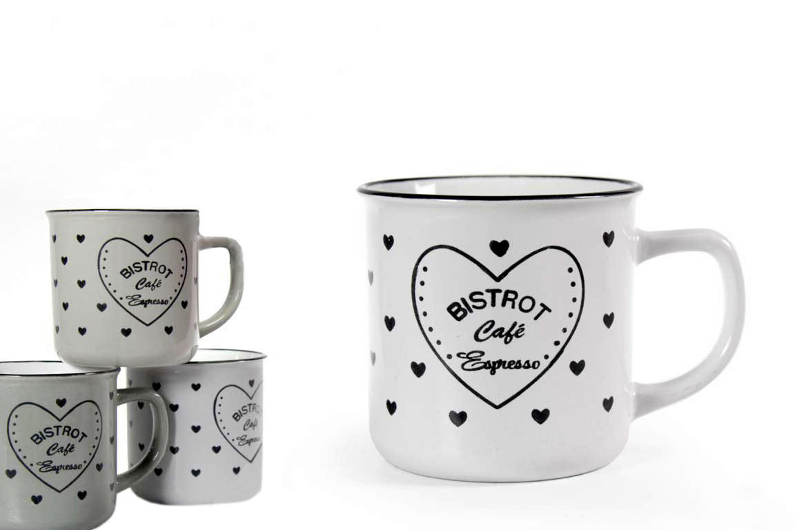 VELIKA ŠALICA ZA KAVU   340 ml     - bijela/tamno siva, Basics, keramika (12,5/8,9/9,3cm)