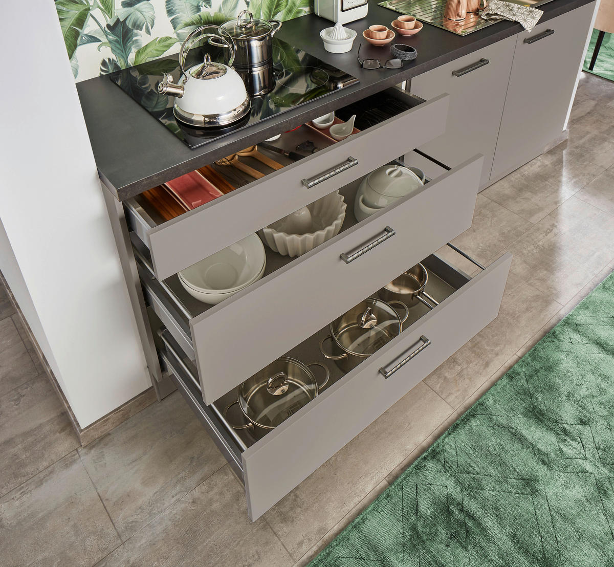 ECKKÜCHE 220/180 cm  in Grau, Grün, Taupe  - Taupe/Schwarz, Design, Holzwerkstoff/Metall (220/180cm) - Celina