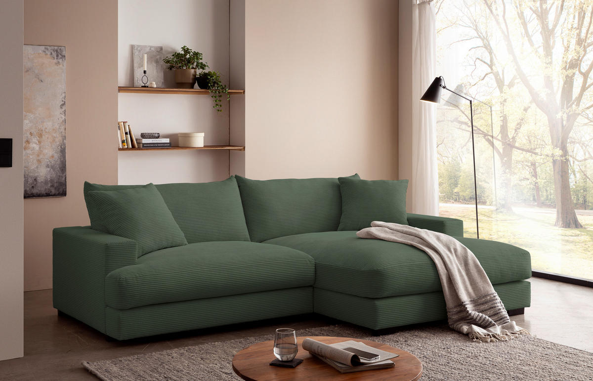 ECKSOFA Dunkelgrün Cord  - Dunkelgrün/Schwarz, MODERN, Textil (265/180cm) - P & B