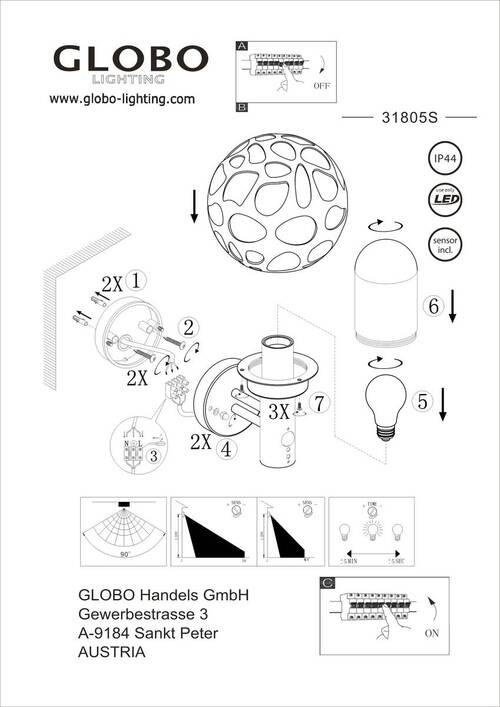 ZUNANJA STENSKA SVETILKA     20/22,5/32,7 cm          - antracit/prozorno, Design, kovina/umetna masa (20/22,5/32,7cm) - Globo