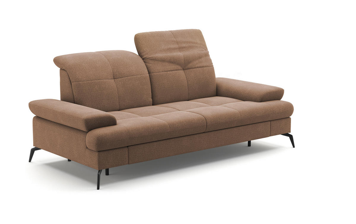 3-SITZER-SOFA in Flachgewebe Hellbraun  - Hellbraun/Schwarz, Konventionell, Textil/Metall (212/90/122cm) - Sit & More