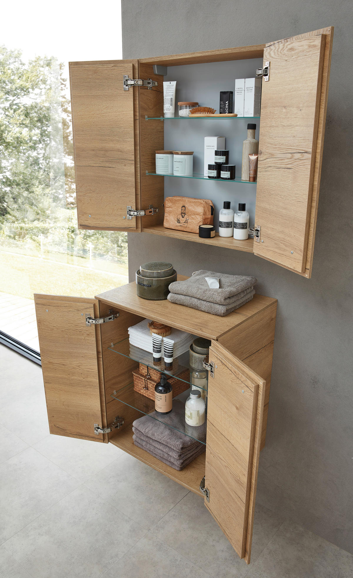 MIDISCHRANK 60/73/41,7 cm  - Chromfarben/Eichefarben, KONVENTIONELL, Glas/Holzwerkstoff (60/73/41,7cm) - Sadena