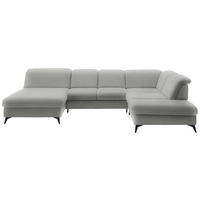 WOHNLANDSCHAFT  in Chenille Greige  - Greige/Schwarz, Design, Textil/Metall (198/369/255cm) - Beldomo Style