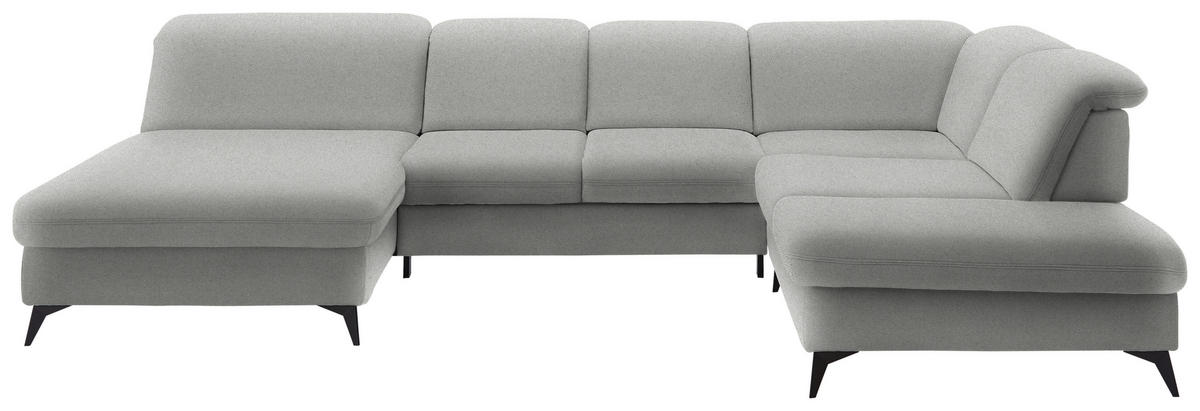 WOHNLANDSCHAFT  in Chenille Greige  - Greige/Schwarz, Design, Textil/Metall (198/369/255cm) - Beldomo Style