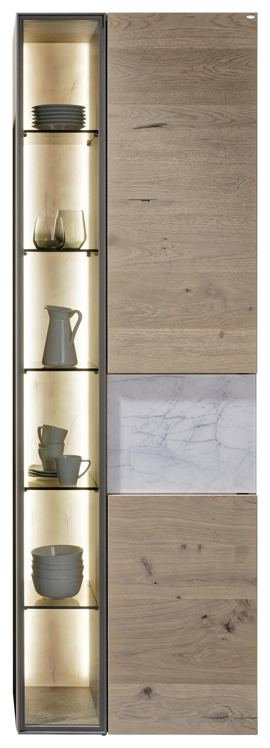VITRINE Weiss, Eichefarben  64/194/42,6 cm  - Weiss/Eichefarben, Natur, Glas/Holz (64/194/42,6cm) - Voglauer