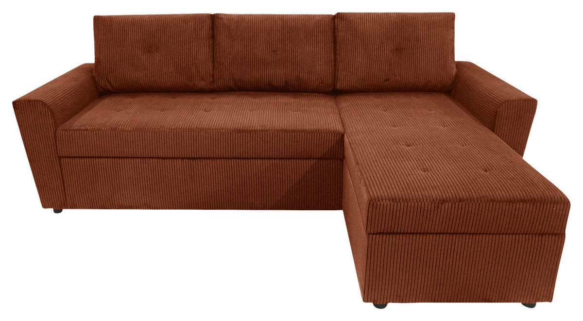 ECKSOFA TERMOLI in Cord Rostfarben  231/155 cm  - Rostfarben/Schwarz, Design, Kunststoff/Textil (231/155cm) - MID.YOU