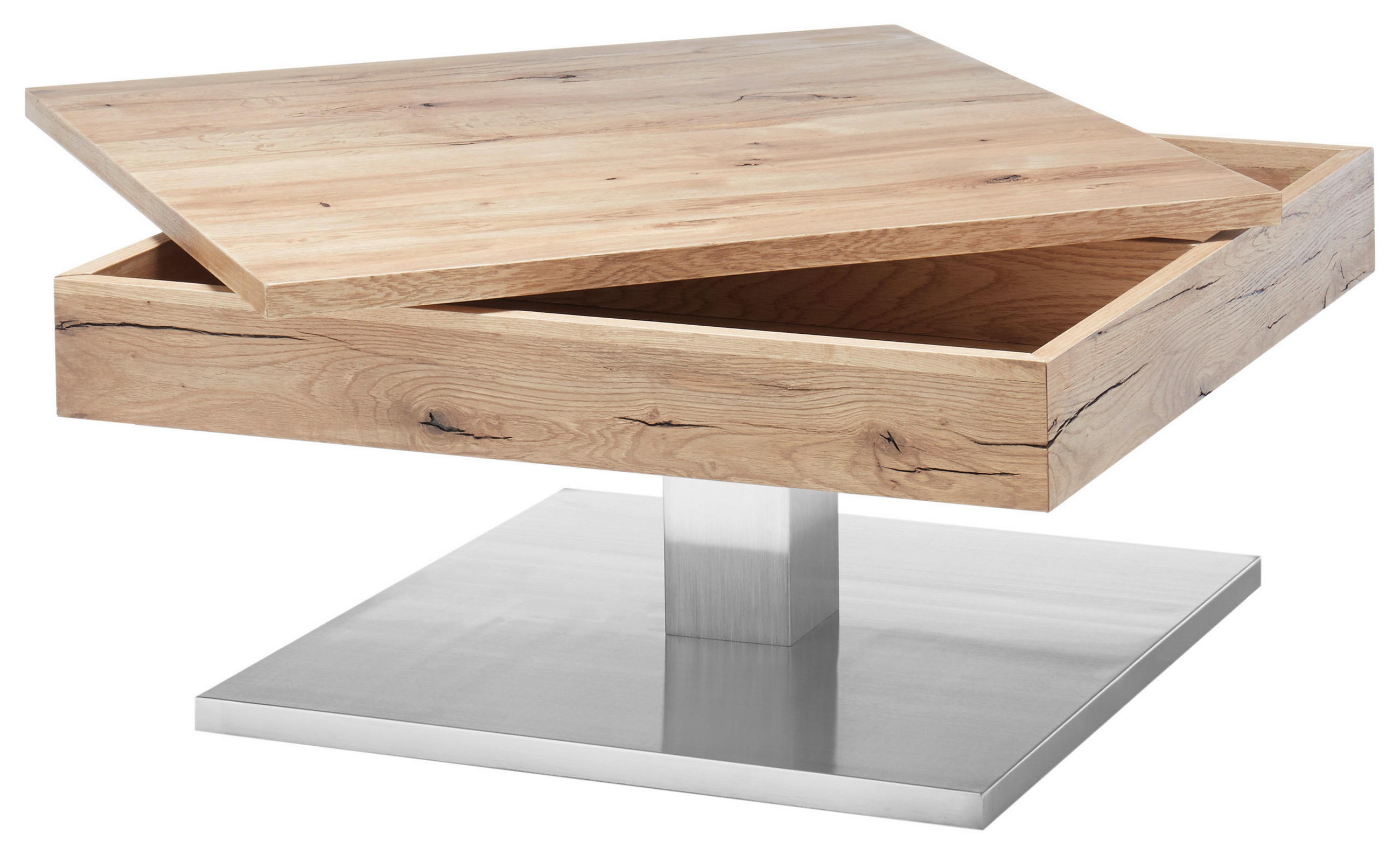 KLUBSKA MIZA, 75/38/75 cm barve hrasta  - barve nerjavečega jekla/barve hrasta, Design, kovina/leseni material (75/38/75cm) - Valnatura