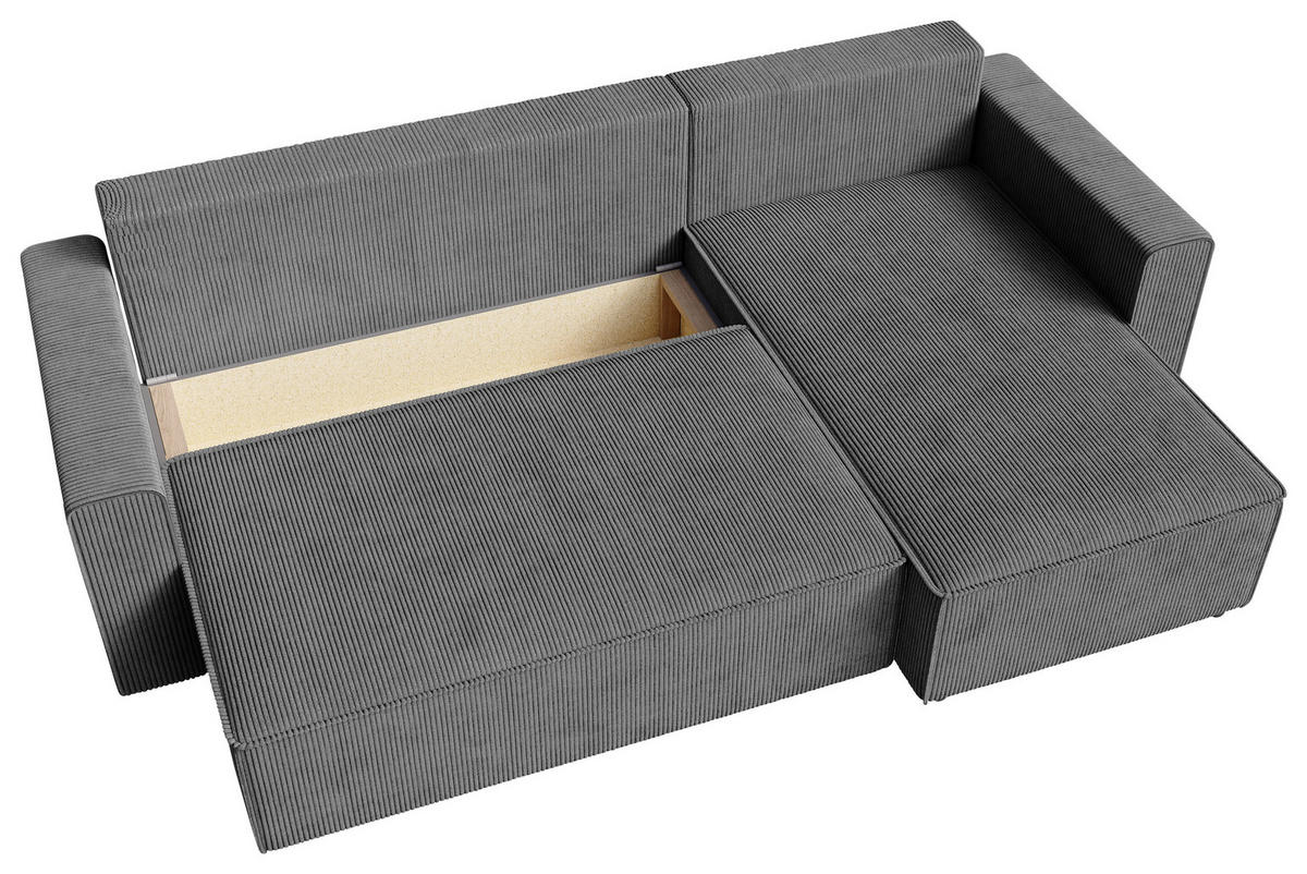 ECKSOFA Dunkelgrau Cord  - Dunkelgrau/Schwarz, KONVENTIONELL, Kunststoff/Textil (232/143cm) - Carryhome