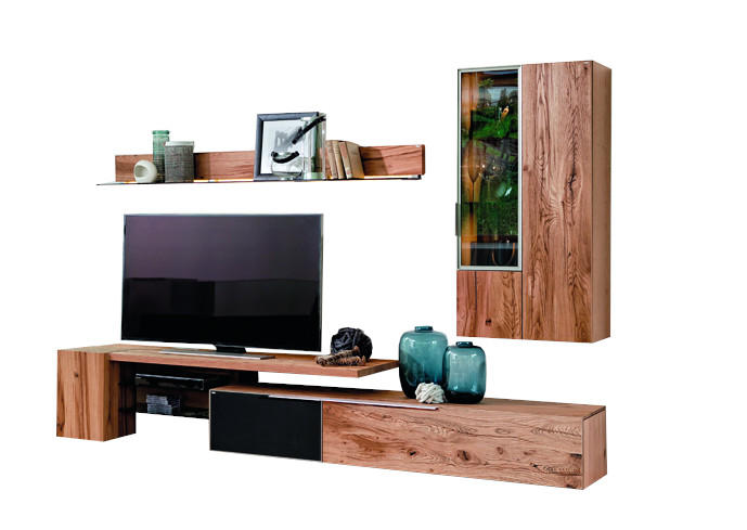 DNEVNI REGAL, antracit, barve hrasta - srebrne barve/barve hrasta, Design, kovina/steklo (288/194/56,7cm) - Voglauer