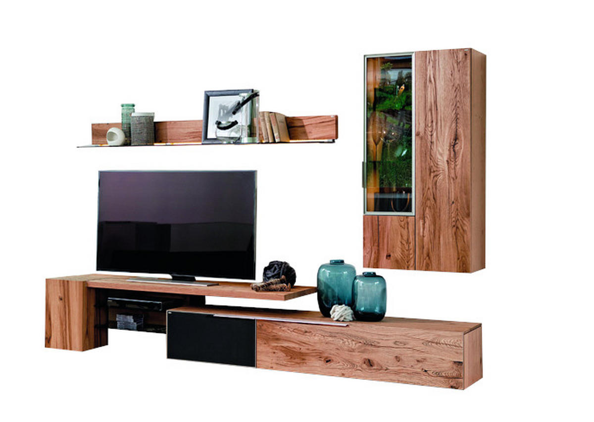 DNEVNI REGAL,  antracit, barve hrasta  - srebrne barve/barve hrasta, Design, kovina/steklo (288/194/56,7cm) - Voglauer