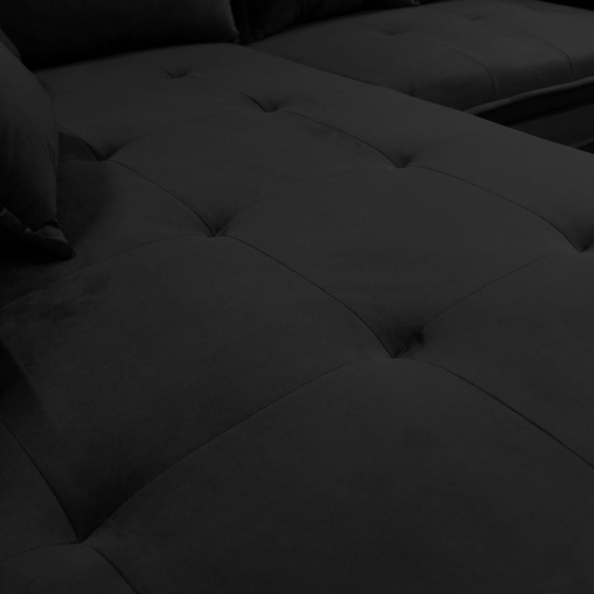 ECKSOFA in Velours Schwarz  187/277 cm  - Beige/Schwarz, Design, Textil/Metall (187/277cm) - Livetastic