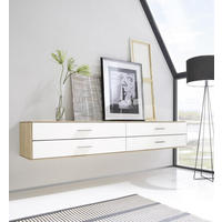KOMMODE 220/37/44 cm  in Weiß, Eichefarben  - Eichefarben/Silberfarben, Design, Glas/Holz (220/37/44cm) - Valdera
