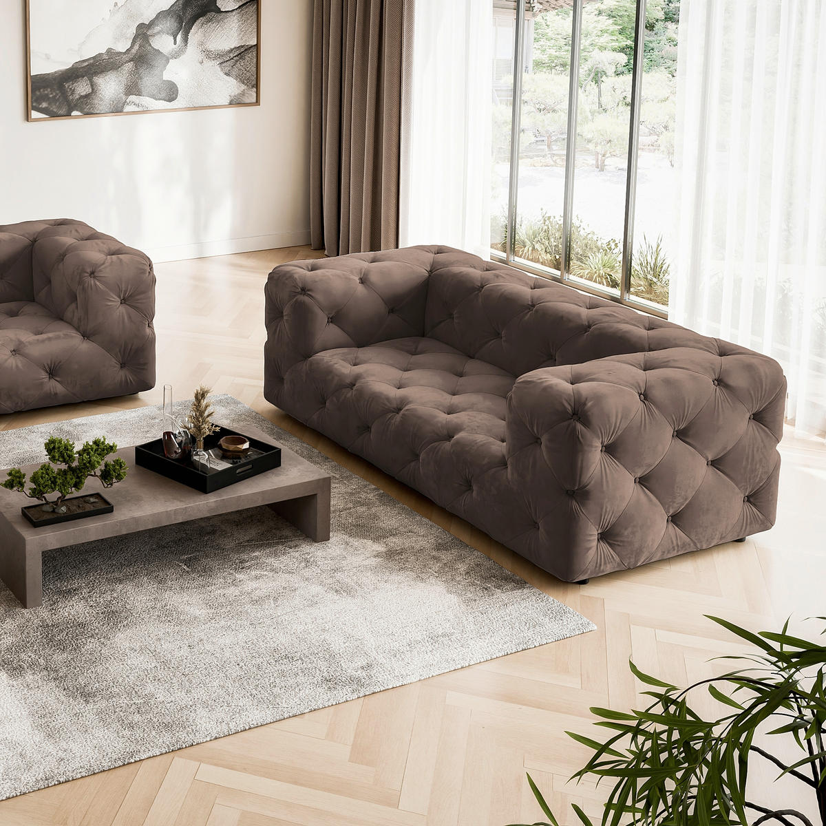 2-SITZER-SOFA Fresco Samt Braun  - Schwarz/Braun, Design, Kunststoff/Textil (193/71/100cm) - P & B